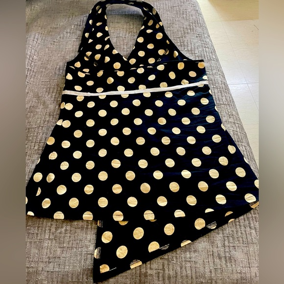 Black & off white polka dot backless halter top in pure cotton material size S - Picture 4 of 9